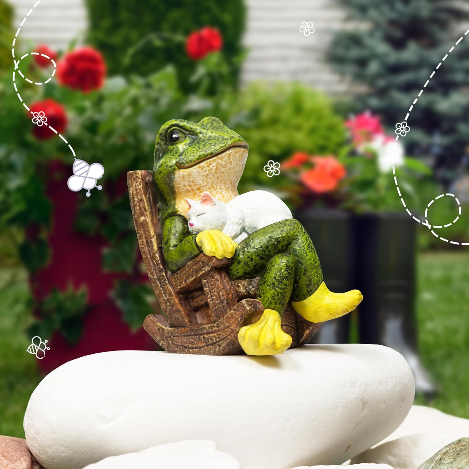 Miniature Frog Garden Statue with Cat Figurine, Frog Gifts, 3.14'' Outdoor Decorations for Yard and Garden - Image 6