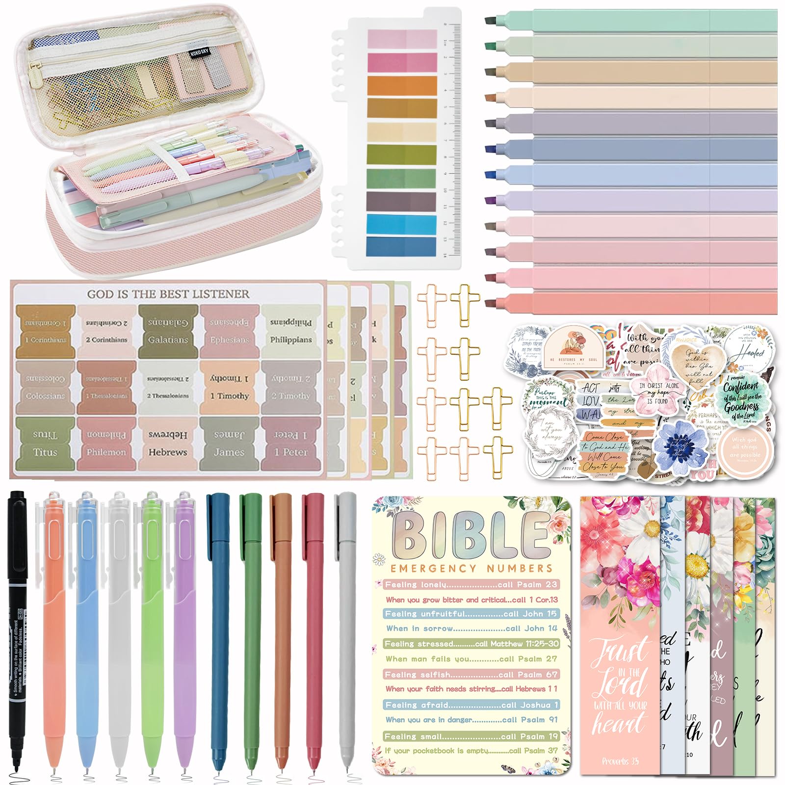HRFGWDD Bibelstudiums-Zubehör, Tagebuch-Set für Frauen, All-in-One-Bibel-Tagebuch-Set mit Bibel-Textmarkern und Stiften, kein Verlaufen, Bibeltabs, Lesezeichen, Bibeltasche, Geschenk für den