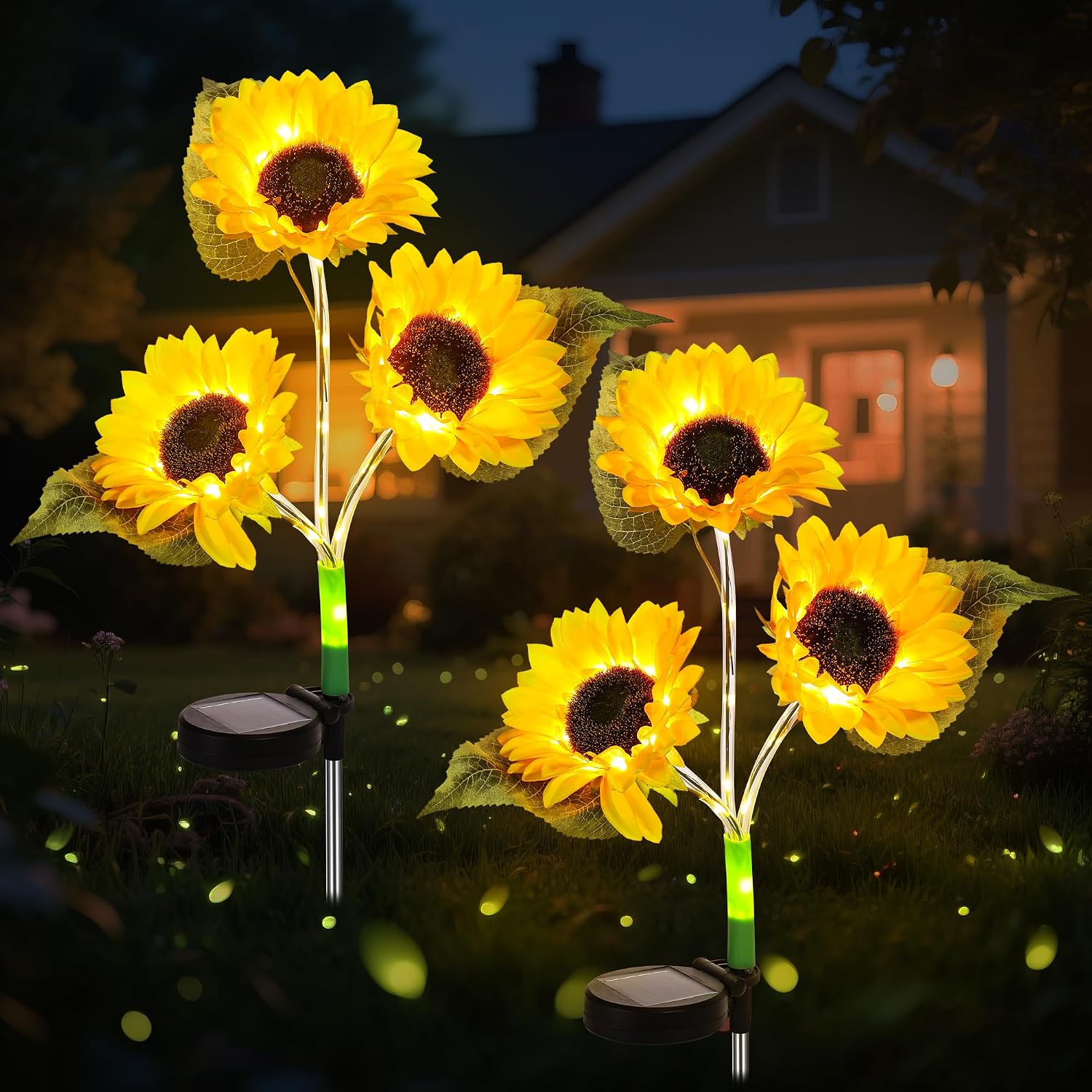 2-Pack Flower Solar Lights Outdoor Garden, IP65 Waterproof Sunflower Solar Lights, 60-LED Flower Light Gardens Accessories, Solar Powered Garden Light Ornaments for Pathway Graves Balcony Decoration