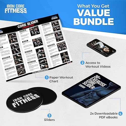 Miniatura 26 de Iron Core Fitness 2 discos deslizantes de doble cara, deslizadores de núcleo Ultimate Core Ab Fitness Trainer. Equipo de entrenamiento abdominal