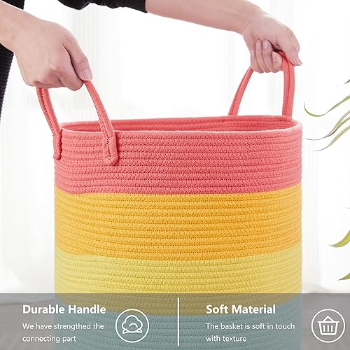 Miniatura 39 de Cesta de cuerda tejida negra de 62 litros, cesta de lavandería para ropa alta y moderna cesta de almacenamiento para manta en sala de estar