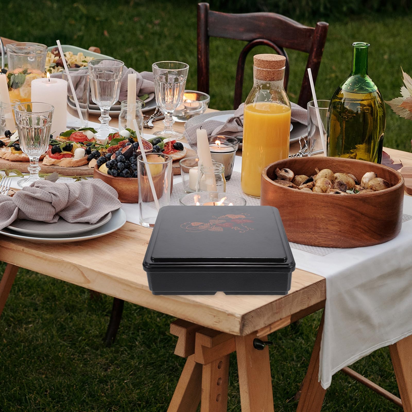 CRAFTHROU Bento Box Giapponese Rotondo in Melamina Divisori Nero | Formato Portatile, Bordi Lisci, per Casa e Campeggio, Adatto a Lavoratori e Studenti