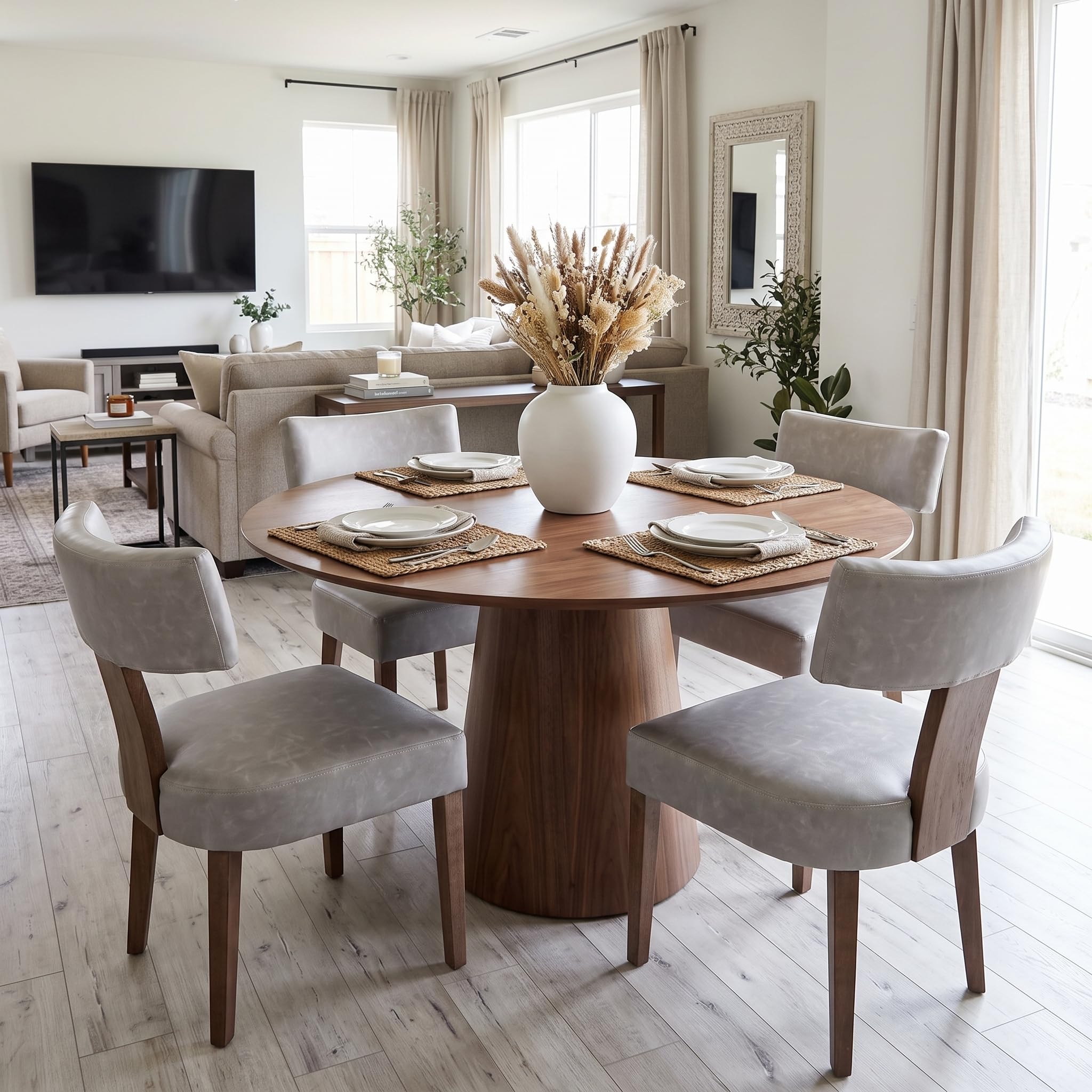 RIVOVA Mid Century Modern Dining Chairs Set of 4 PU Leather Upholstered Side Chairs, Modern Kitchen Armless Parson Chairs Solid Wood Dining Chairs, Grey