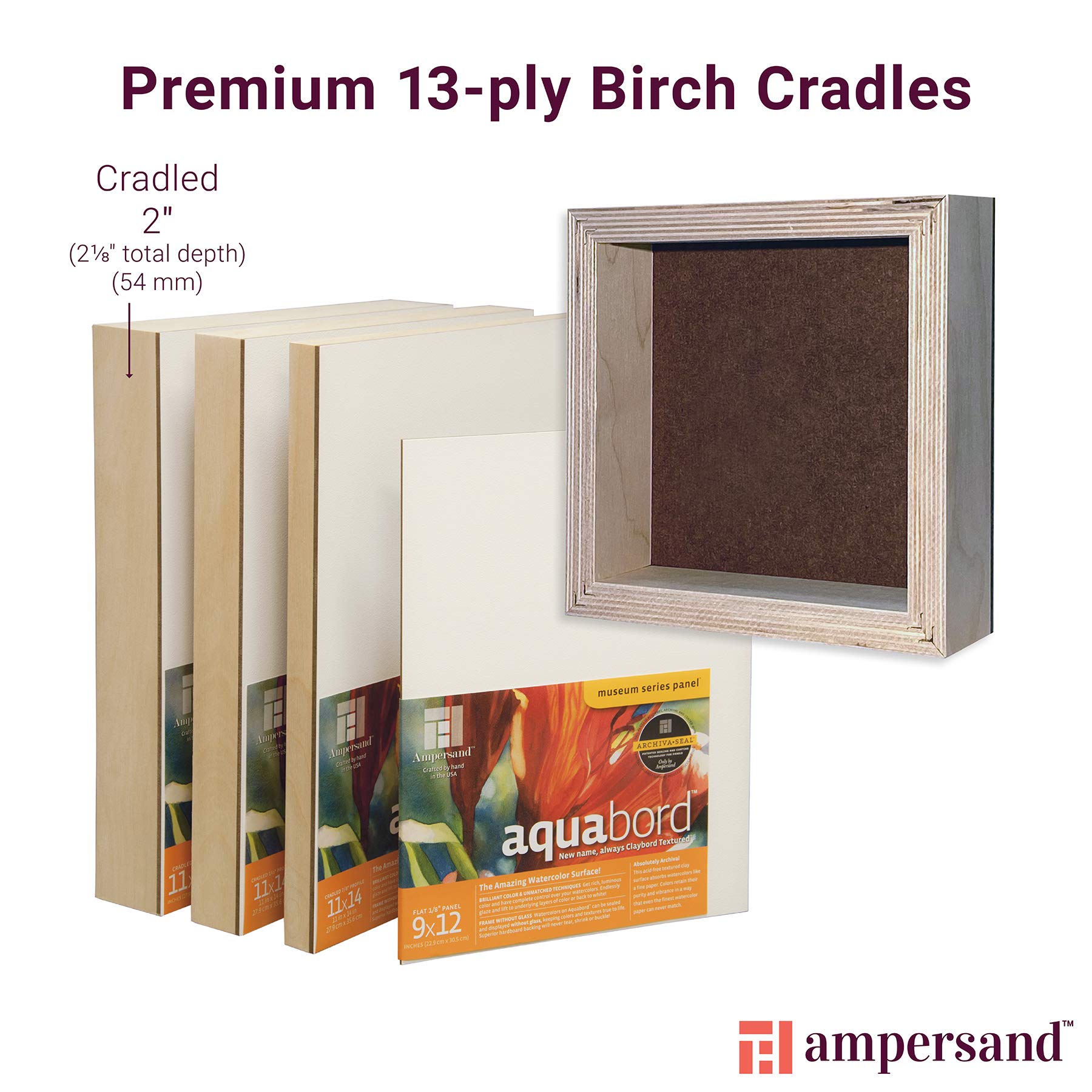 Ampersand Art Supply Watercolor Painting Panel: Museum Series Aquabord, 1-1/2 Inch Cradled Profile, 8" x 10"