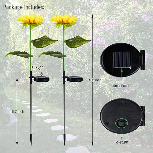 Miniatura 2 de FORUP Paquete de 2 luces solares para jardín, luces solares para exteriores en diseño de flor de diente de león, luces LED solares para patio,