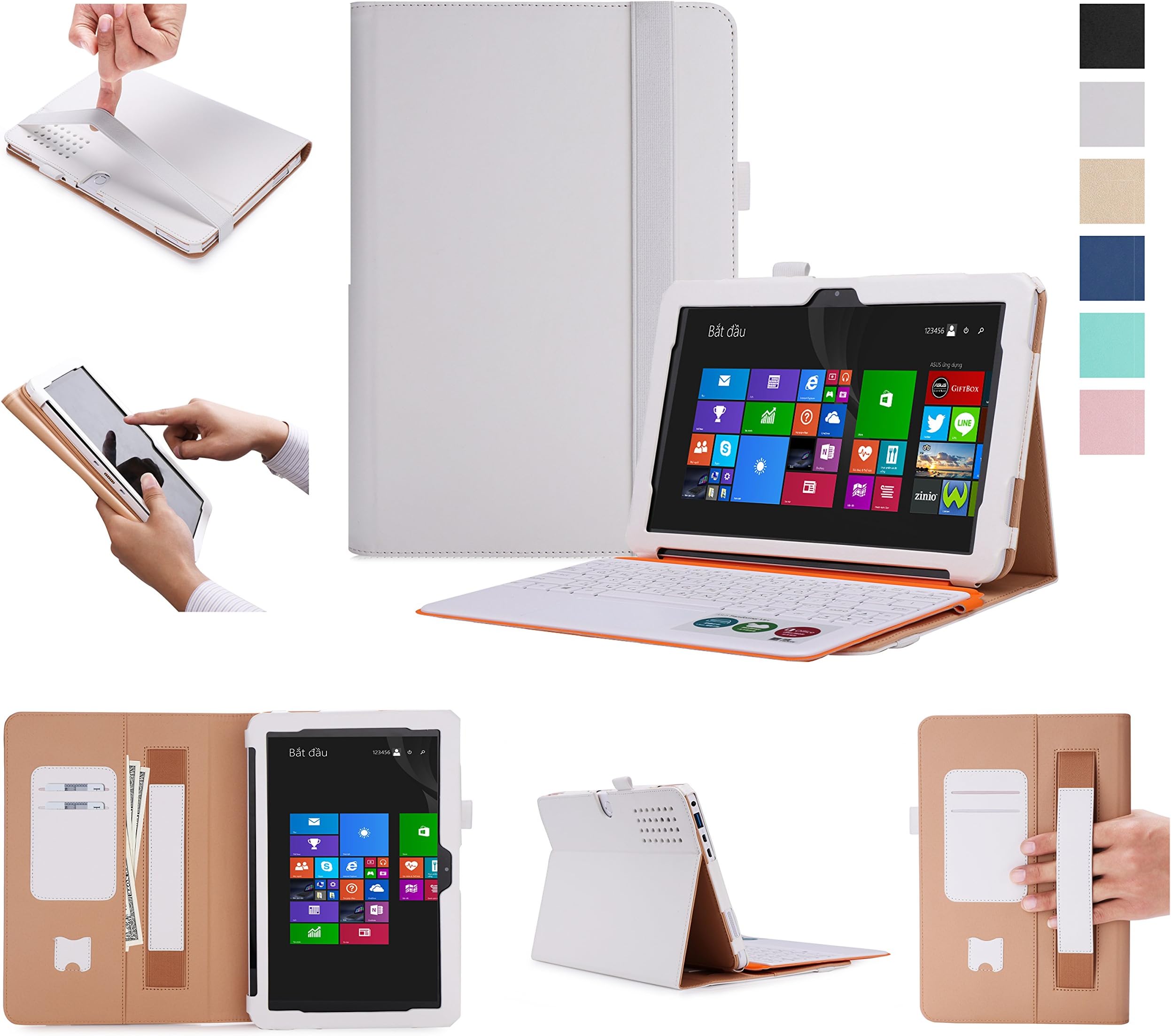 ASUS Transformer Mini T102HA Tablet Case,SongNi® Multi Function Premium Folio PU Leather Slim Smart Case Cover for ASUS Transformer Mini T102HA 10.1 inch Tablet-White