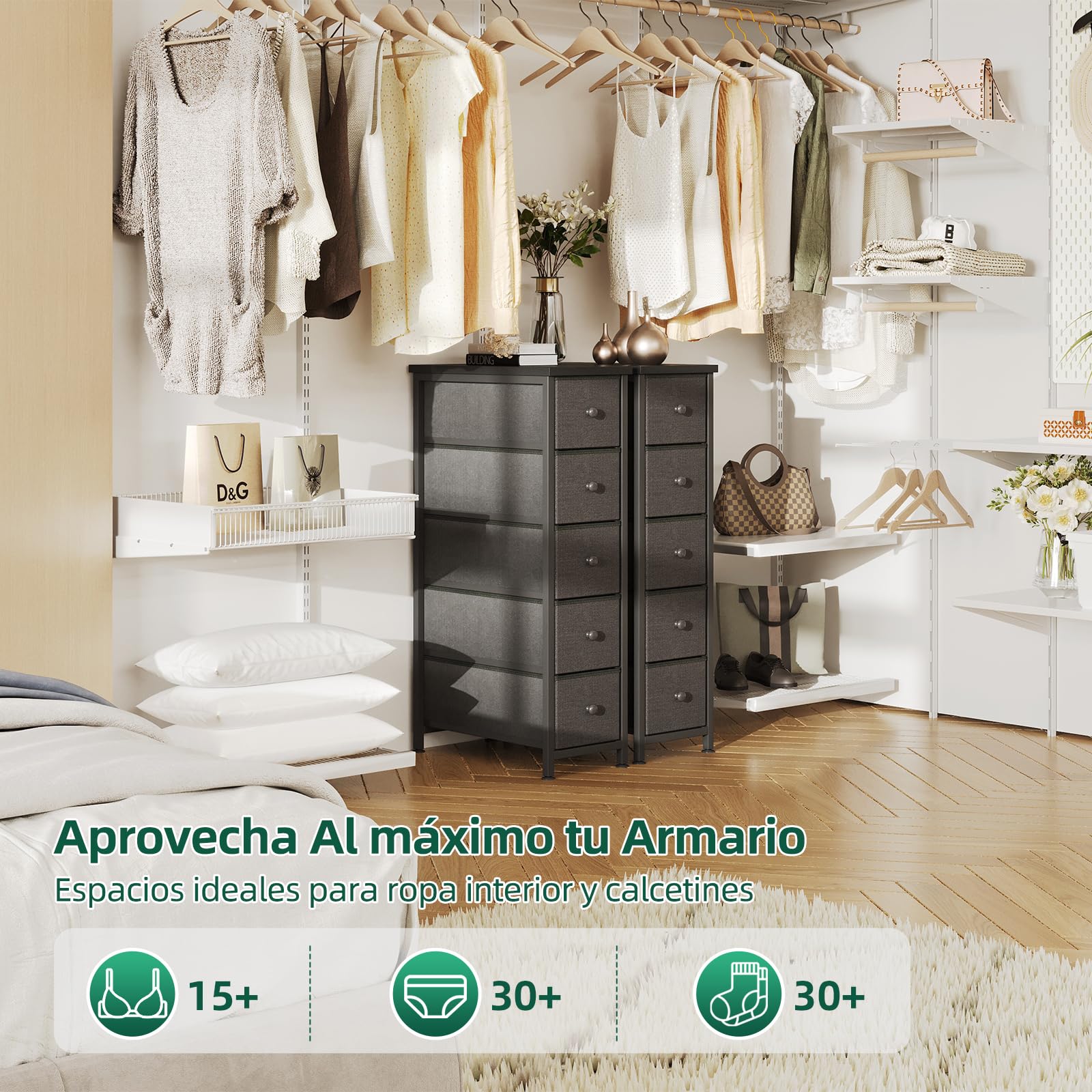 CAIYUN Mesita de noche, mesita con 5 cajones, mesa de sofá, mesilla para salón, dormitorio, marrón vintage-negro tinta (Negro)