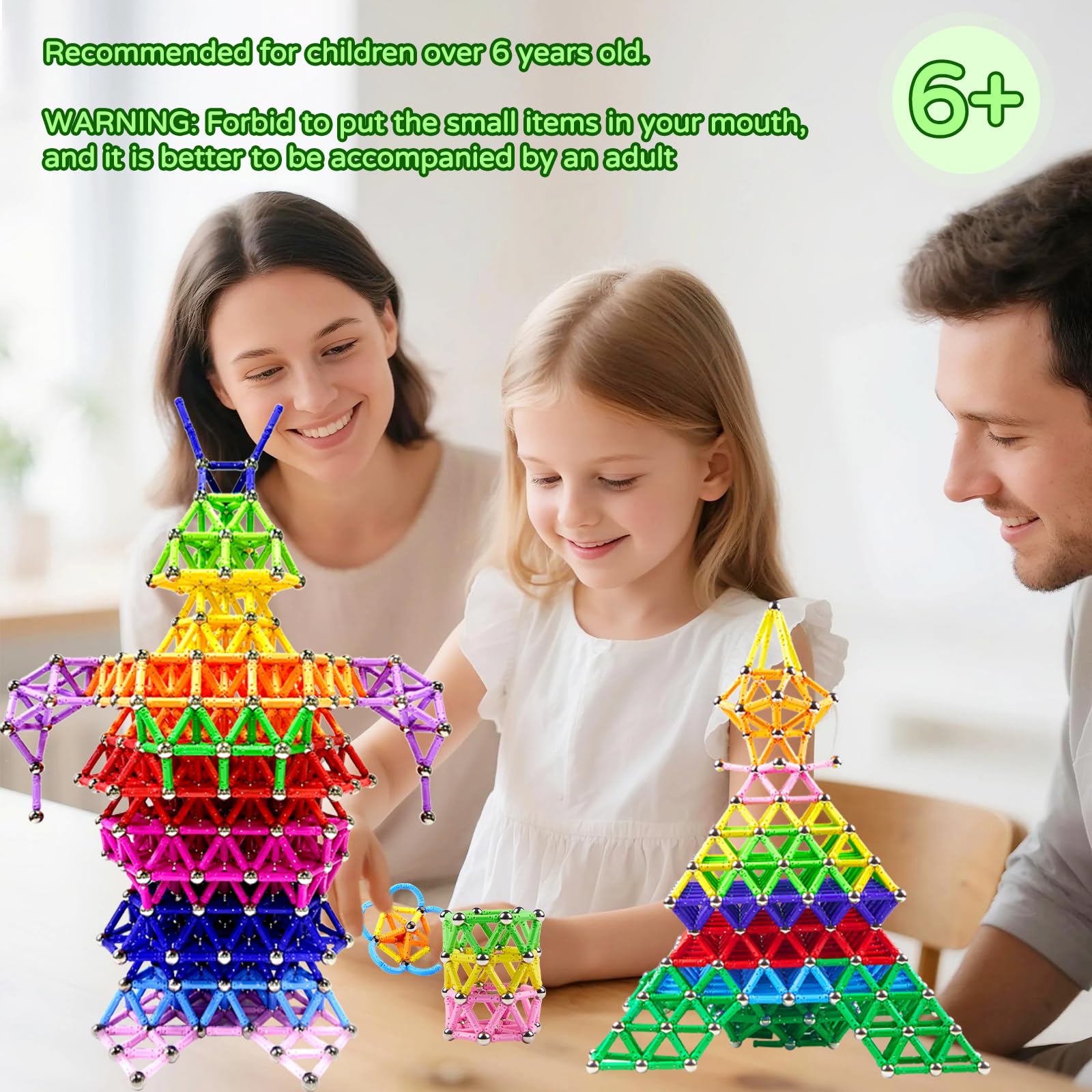 Construction Magnétique Enfant 170pcs, Set de Jouets Magnétiques pour Enfants 6 Ans+, Jeux de Bâtons Magnétiques Puzzle 3D pour Entraînement Cérébral Cadeau pour Fille Garçon