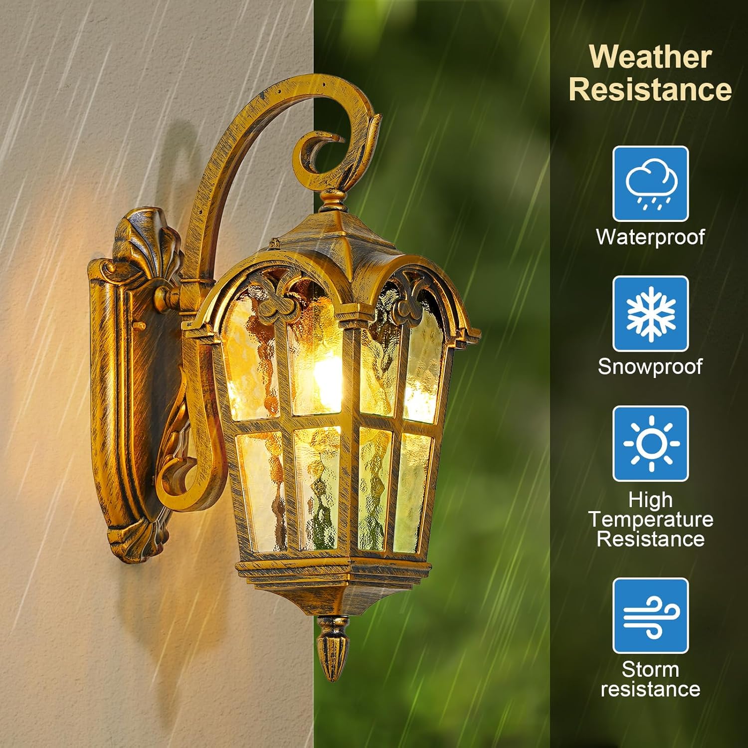 17.1" H Gold Outdoor Wall Lights - Waterproof & Anti-Rust Aluminum Porch Light Wall Mount, Hammered Exterior Lighting Fixtures, Outside Wall Lantern for Patio, Hallway, Doorway, Garden