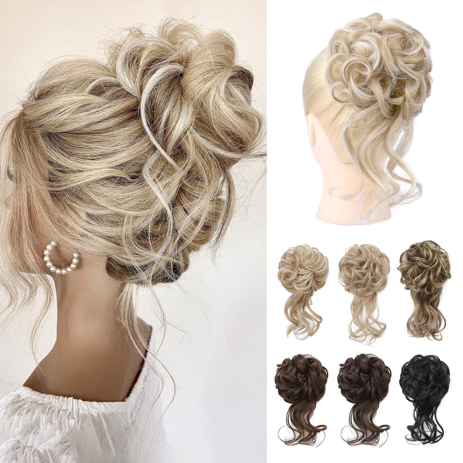 REECHO Messy Bun Hair Piece, Tousled Updo Elastic Hair Bun Hairpiece for Women Synthetic Donut Accessories Scrunchies