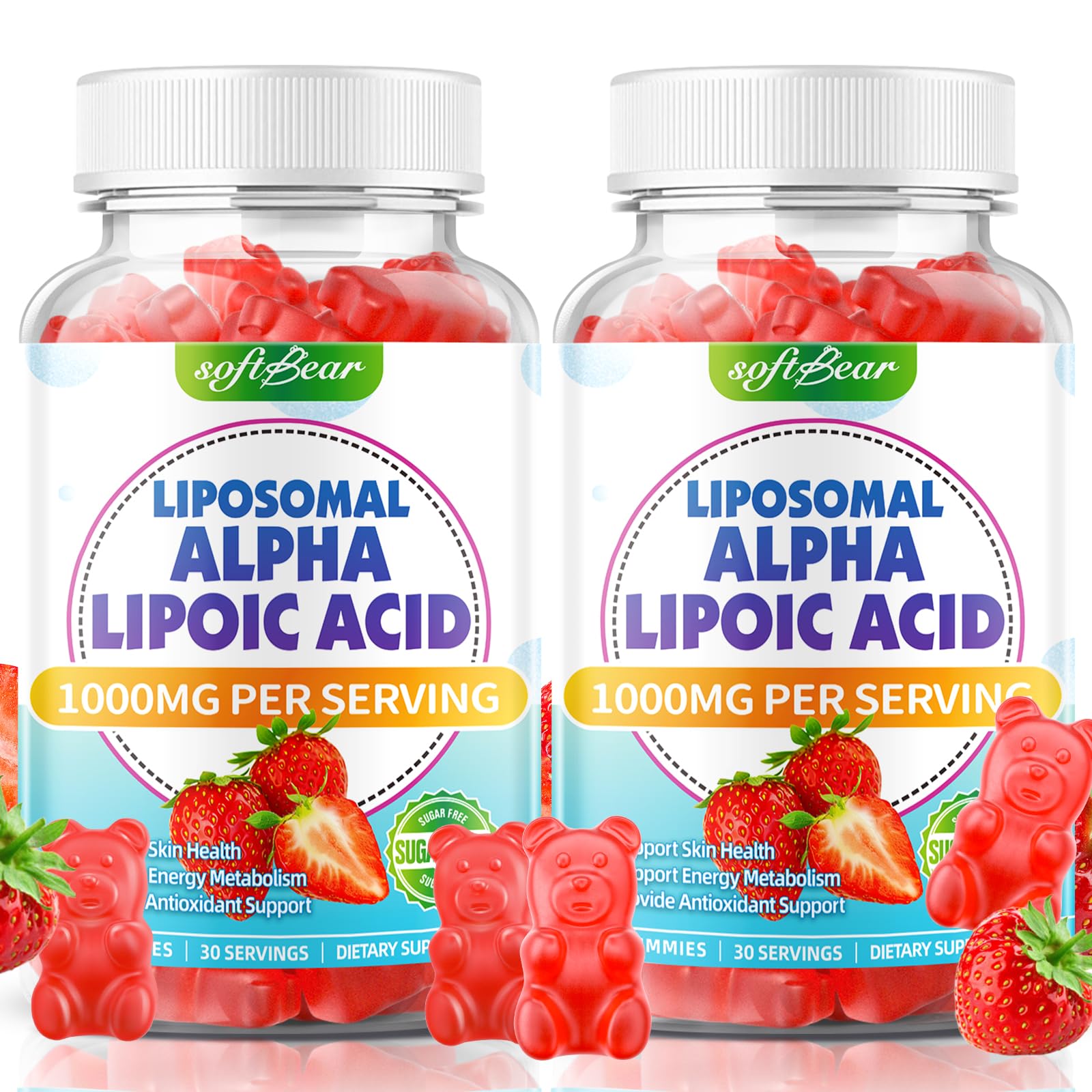 softbear Liposomal Alpha Lipoic Acid Gummies 1000mg, Alpha Lipoic Acid Nutritional Supplements for Nerve Health & Antioxidant Support, Organic/Vegan/Sugar-Free, Strawberry Flavor 120 Count Strawberry 60 Count (Pack of 2)