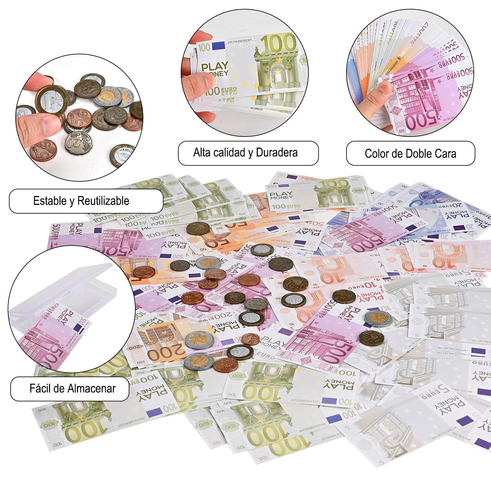 GOLDGE 215 Toy Money for Kids, Fake Banknotes 5, 10, 20, 50, 100, 200 and 500 Toy Banknotes as Learning Materials for Children Cash Register Child Role Play — view 3