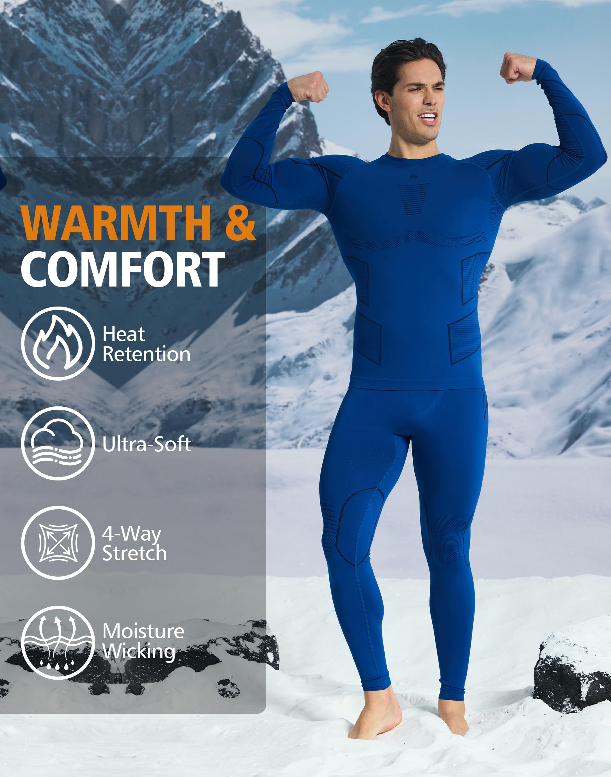 Pioneer Camp Set di biancheria intima termica da uomo, materiale traspirante e caldo, senza cuciture, perfetta vestibilità, biancheria intima da sci, adatto per diversi sport e tempo libero