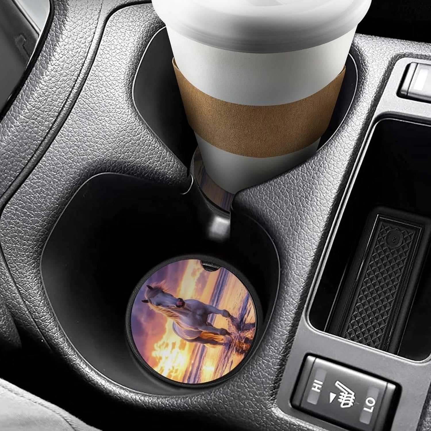 Horse with Long Hair Beach Sunset Funny Car Coaster Absorbent Wood Coasters Anti Slip Cup Holder for Travel Home Decor