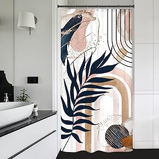 Riyidecor Stall Small Abstract Mid Century Boho Half Size Shower Curtain 36x72 Inch Pink Navy Blue Modern Minimalist Aesthetic Geometric RV Single Narrow Fabric Bathroom Decor Polyester Waterproof