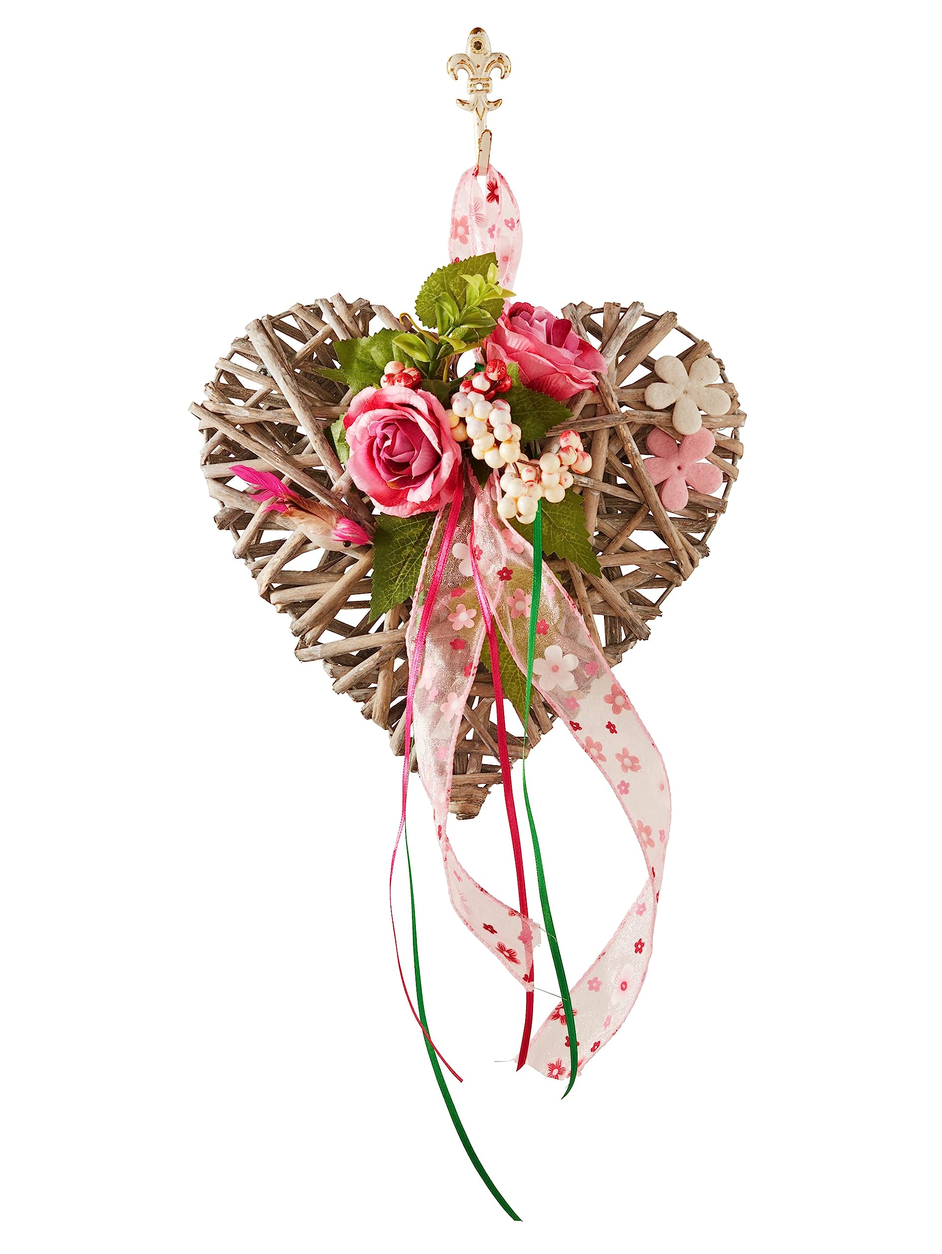 Dekohänger aus Holz Kranz Kränze Herzform Blumengesteck Rosenköpfe Türkranz Wandkranz Valentinstag Hochzeitsdeko romantische Dekoration, Rosen