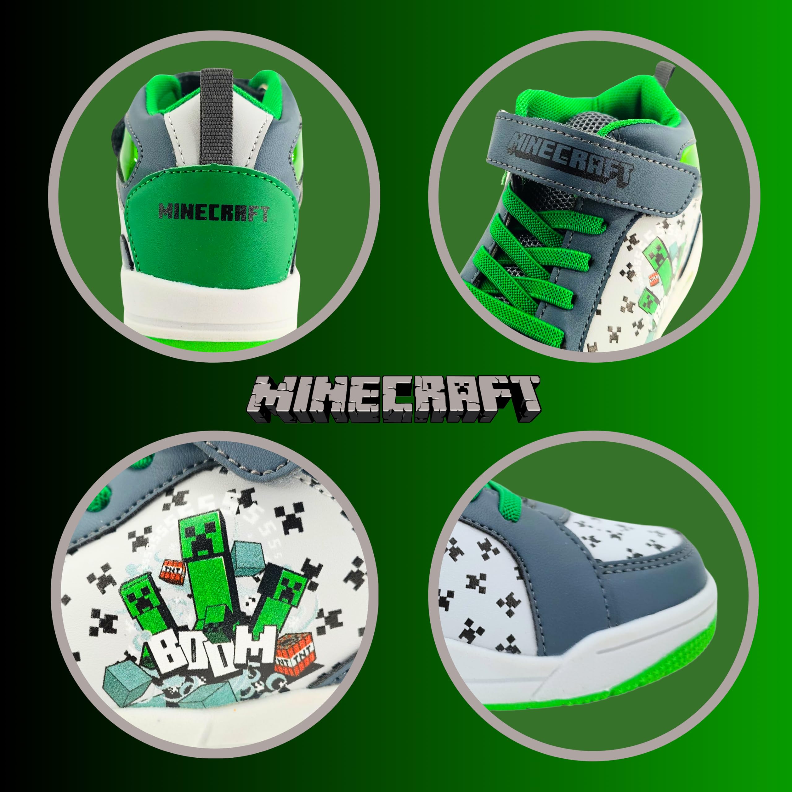 Minecraft Zapatos para Niño, Calzado Deportivo, Deportivas Diseño Creeper, Deportivas Luces para Niño, Tallas EU 24 a 32