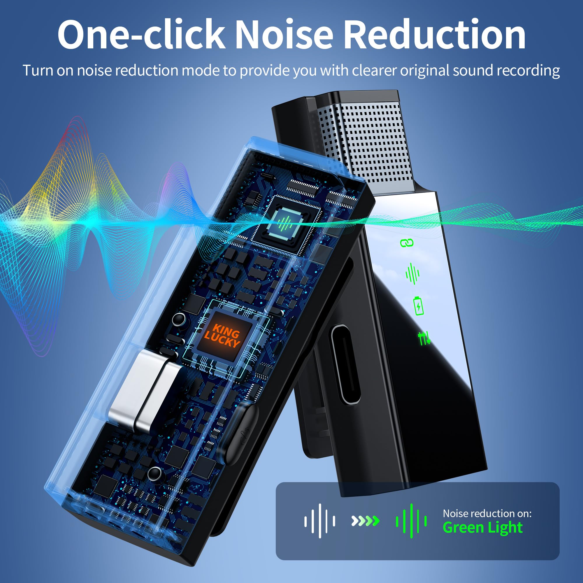 Kinglucky Wireless Lavalier Microphone for Android iPhone 15 Type C Smartphone, 4-Channel 4TX Omnidirectional Noise Reduction Mute Function Lapel Mics for Video Recording Interview Live Streaming Vlog