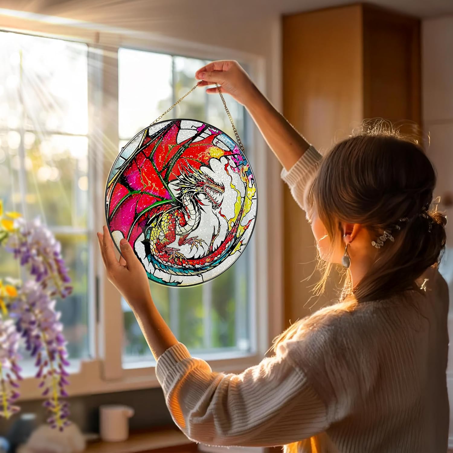 Stained Glass Window Hanging, Stained Glass Suncatcher, Dragon Sun Catcher, Window Hanging Decor, Dragon Gift, Gifts for Fathers Day, Christmas or Birthday Gift, Gifts for Him Dad Grandfather Son - Image 2