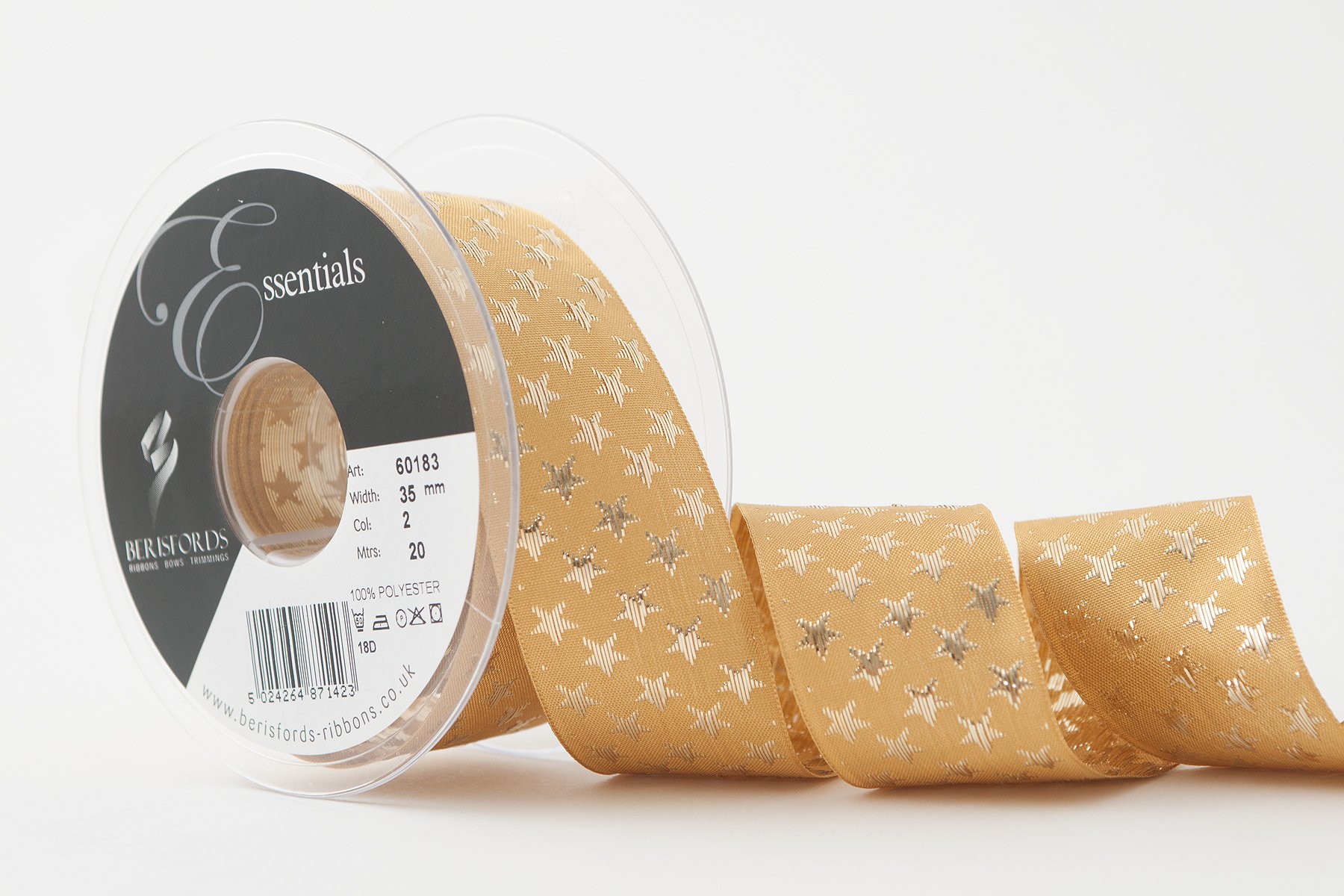 Berisfords Ribbon, Gold/Gold, 35 mm