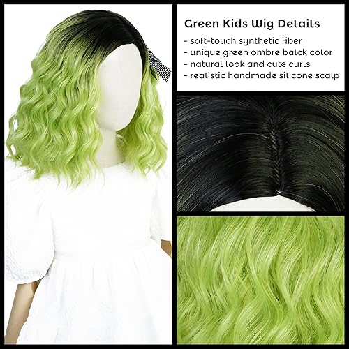 Vista 133 de Pelucas de sirena para niños y niñas, 21 pulgadas de largo, rizadas, color rojo oscuro, peluca de onda de sirena con clip de estrella de mar