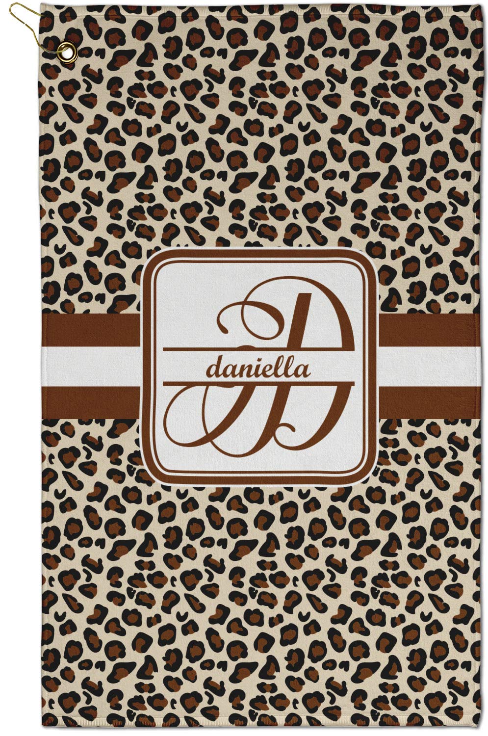 RNK Shops Personalized Leopard Print Golf Towel - Poly-Cotton Blend - Small w/Name and Initial