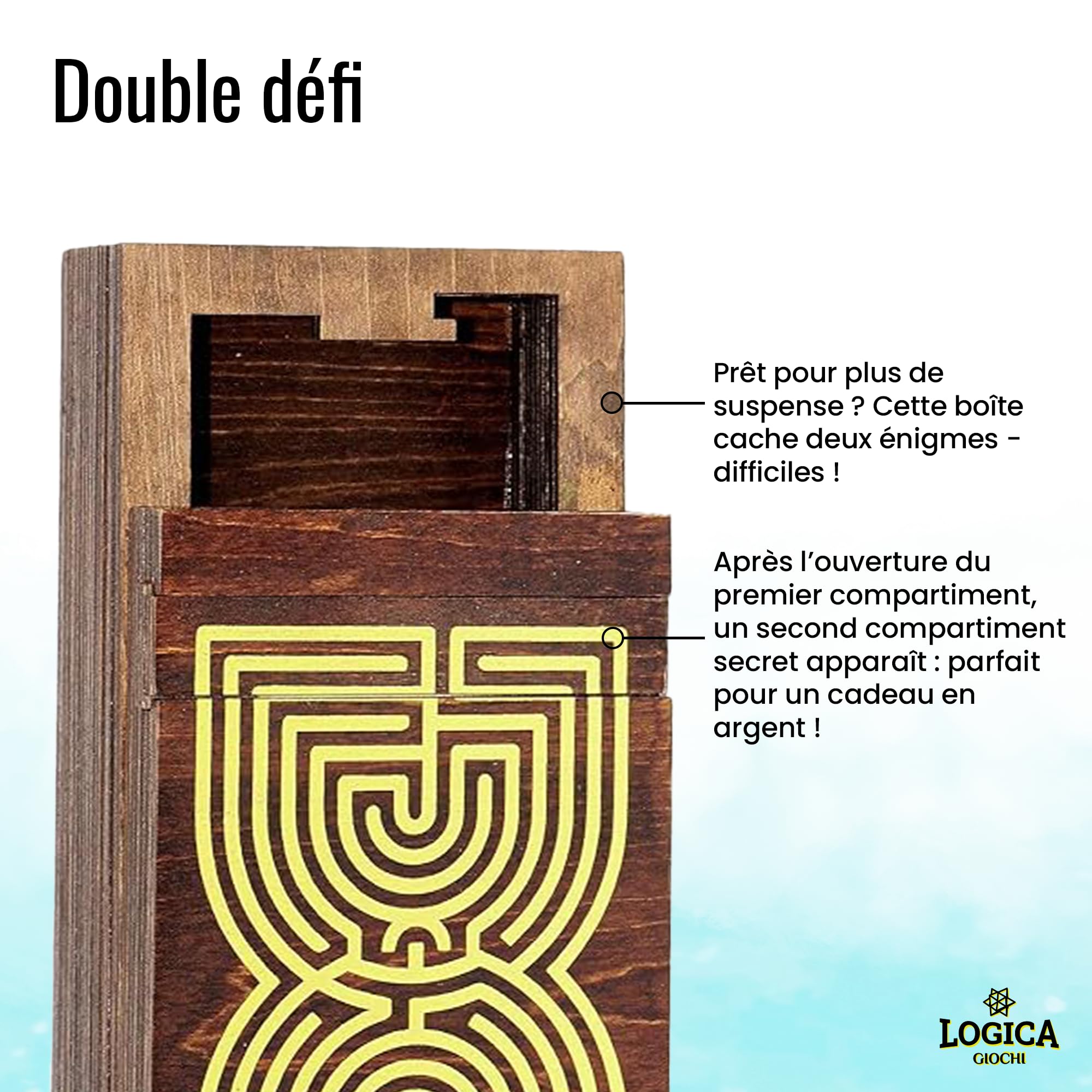Logica Jeux Art. Coffret Labyrinthe - Casse-Tête en Bois - Coffret Secret - Difficultè 5/6 Incroyable - Collection Leonardo da Vinci