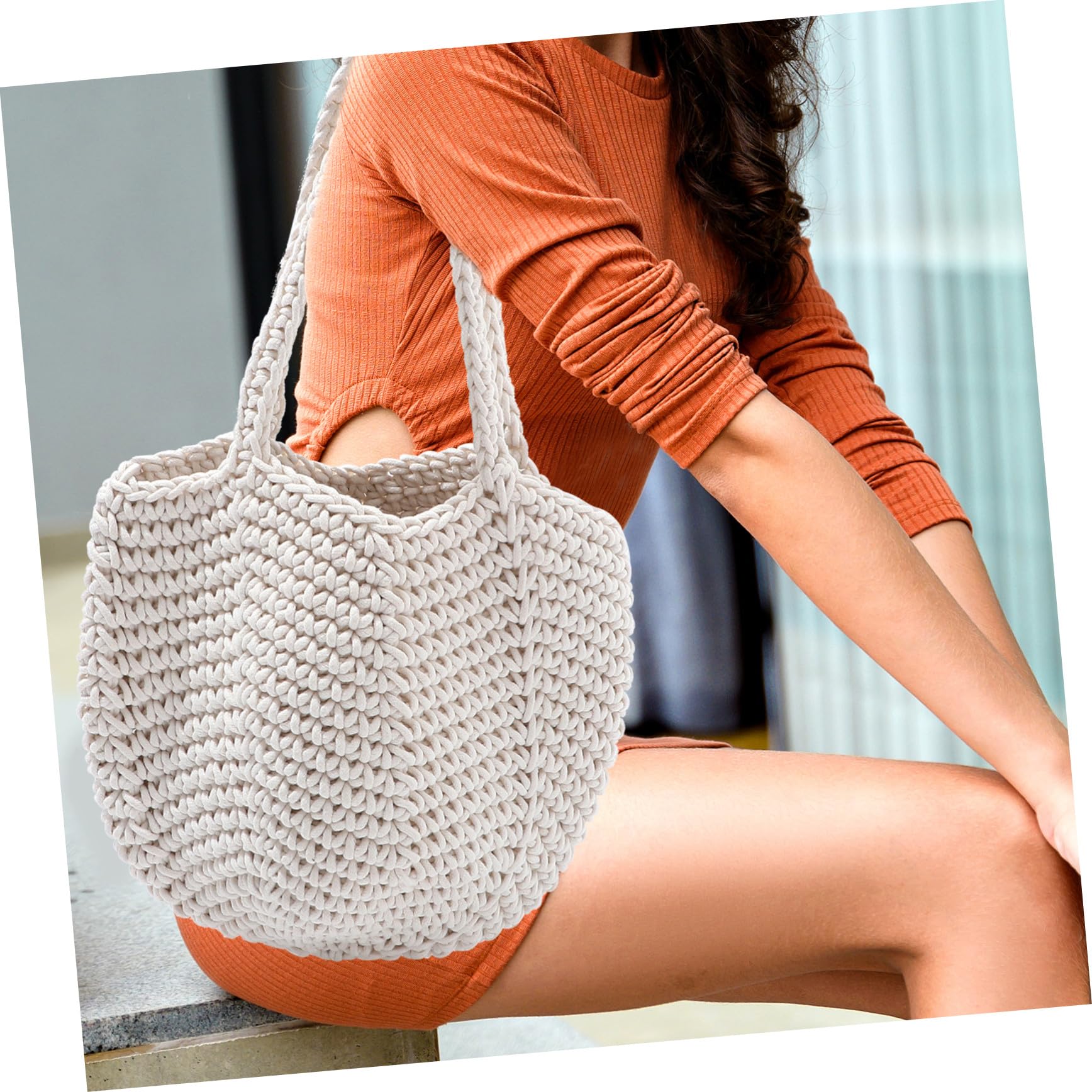 ifundom Borsa Intrecciata da Donna in Corda di Cotone Bianco Grande Capacità e Resistente, Stile alla Moda per Spiaggia e Matrimoni