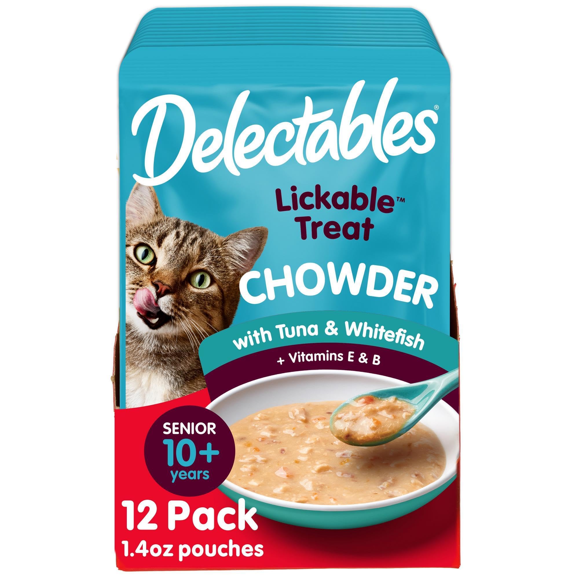 Hartz Delectables Chowder Lickable Wet Cat Treats for Senior Cats, Tuna & Whitefish, 1.4 Ounce (Pack of 12)(Packaging May Vary )