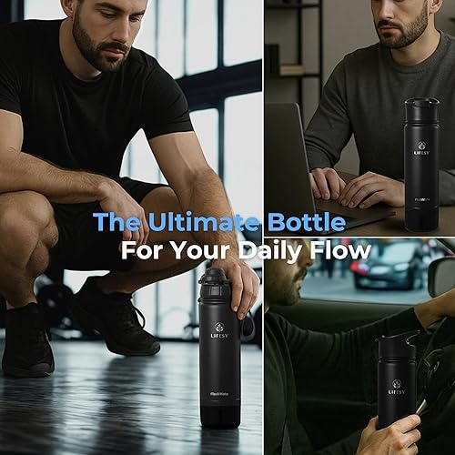 Miniatura 8 de Botella de viaje para café y cerveza fría, frasco aislado de 18 onzas con infusión estilo prensa francesa, almacenamiento oculto y tapas dobles,