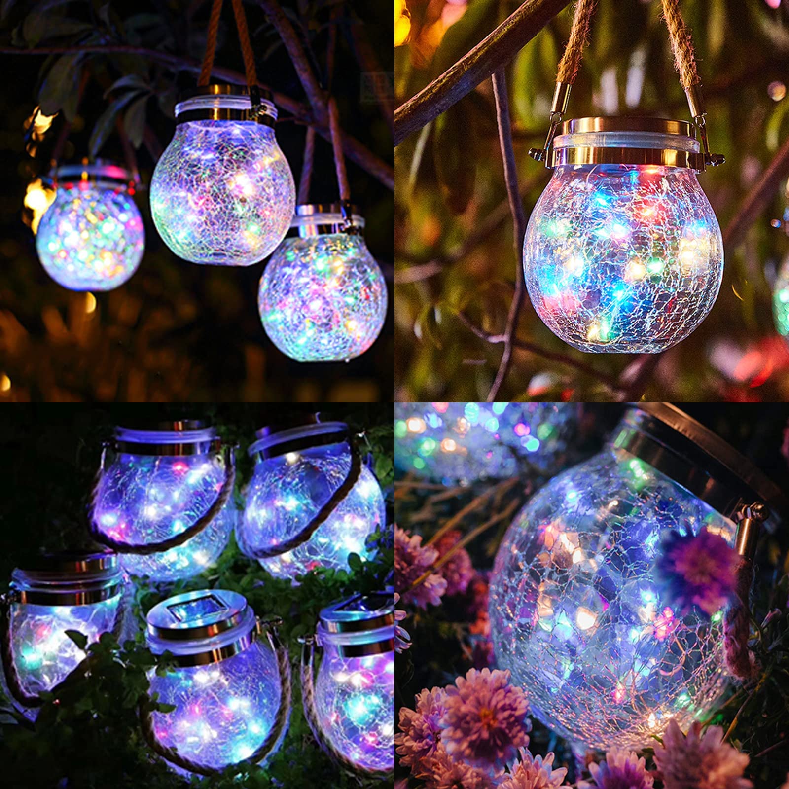 Fairy Solar Lantern Outdoor, 2 Pack Solar Fairy Lights Glass Mason Jar LED Hanging Lamp, Fairy Garden Ornaments Outdoor, Garden Accessories Outdoor For Table, Yard, Garden, Patio, Lawns (Multicolor - View #11