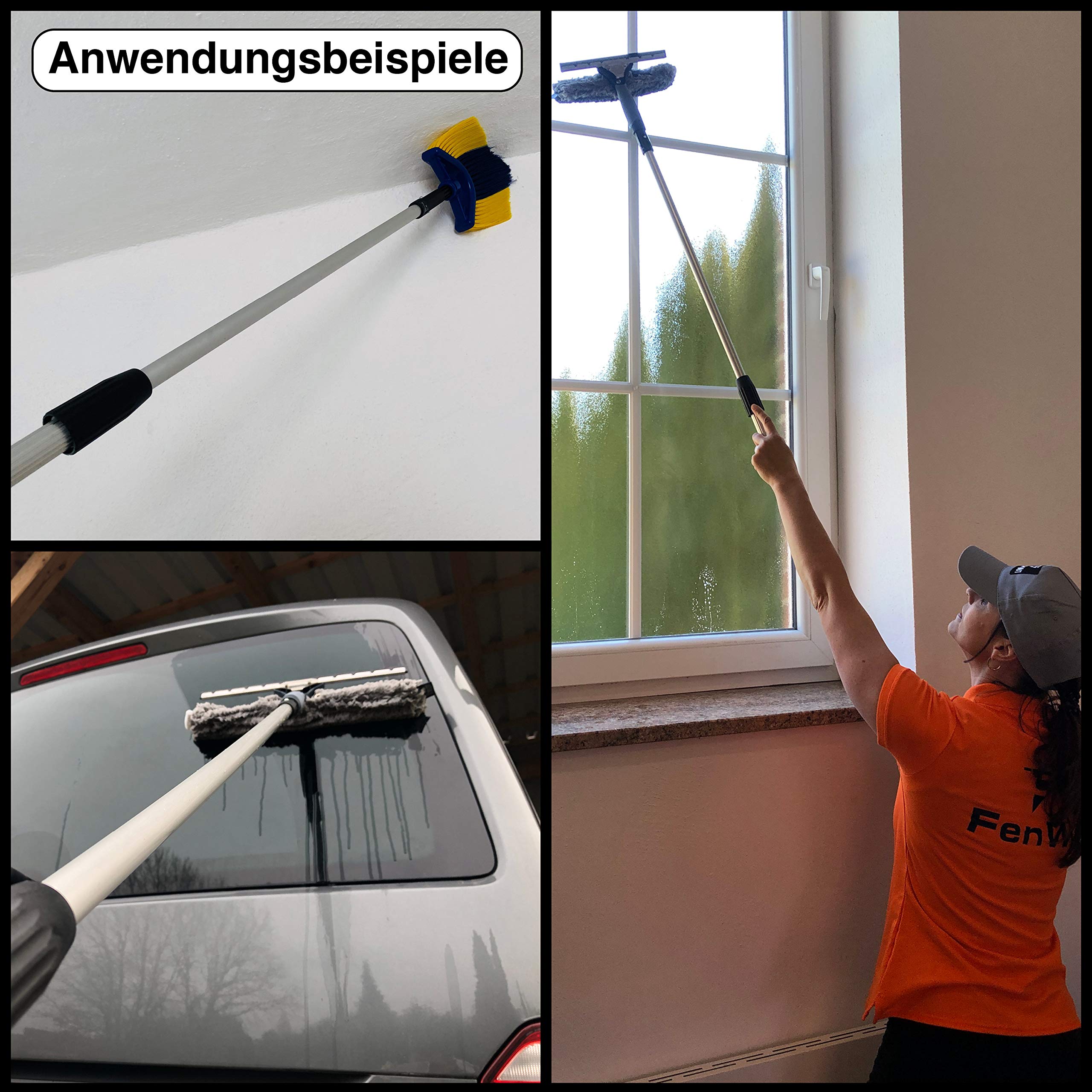 FenWi 1,25m Profi Aluminium Teleskopstange stufenlos von 72 bis 125 cm Verstellbarer Alu-Teleskopstiel (Teleskopstab ideal für 2m Arbeitshöhe)