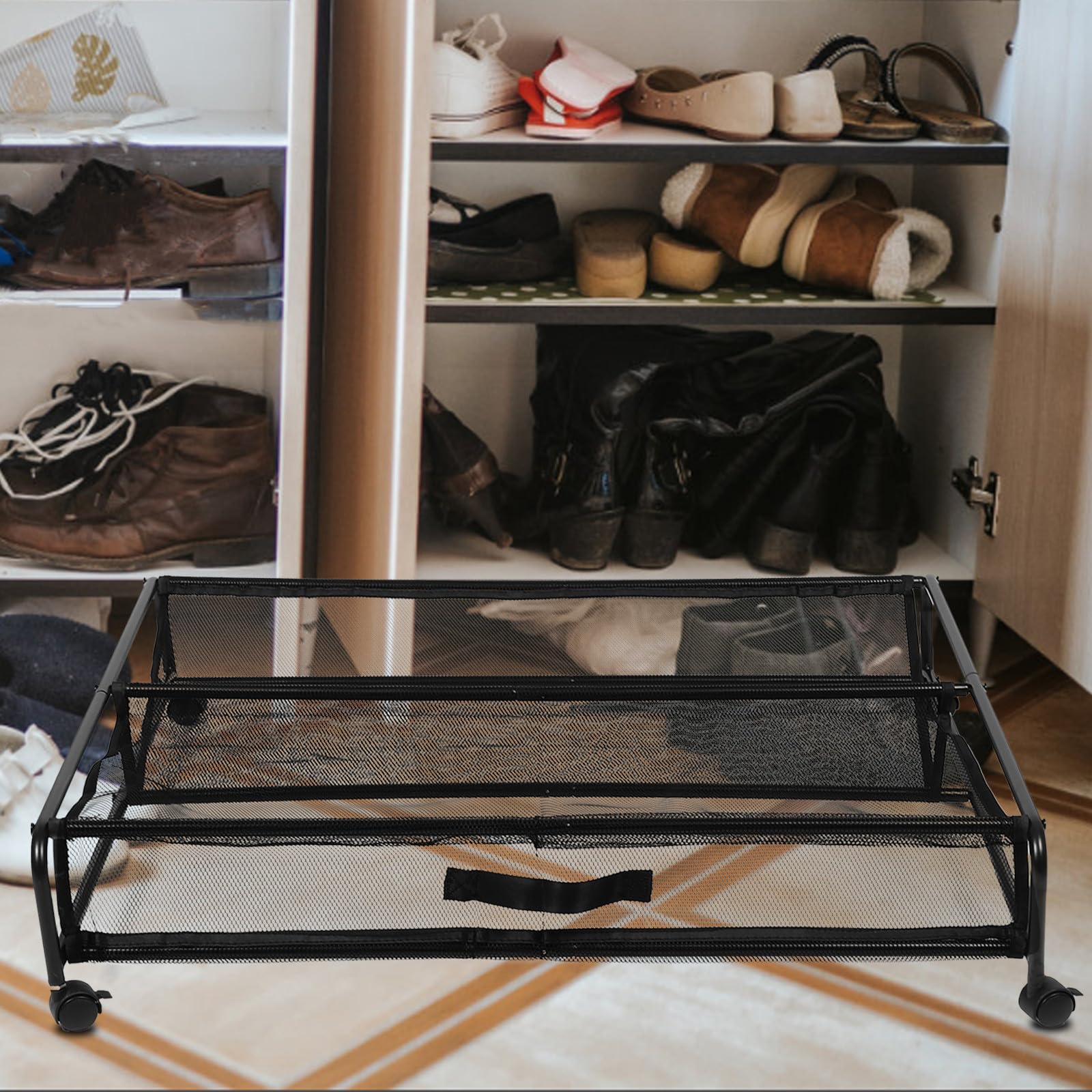 Zapatero con Ruedas de Hierro Plata para Almacenamiento bajo Cama