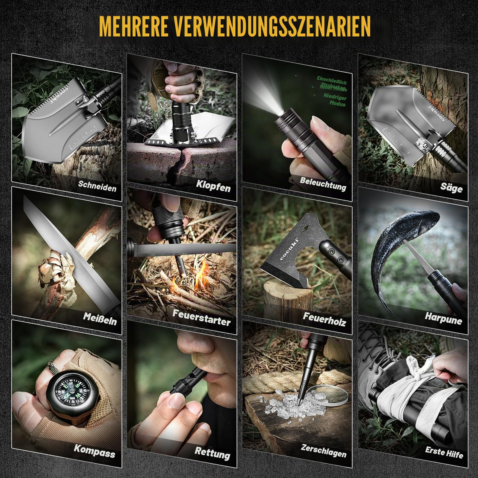 1.0 Multifunktionale Outdoor-Klappschaufel mit Einstellbarer Ausrüstung aus Kohlenstoffstahl, geeignet für Outdoor-Camping-Wandern und Überlebensnotfälle