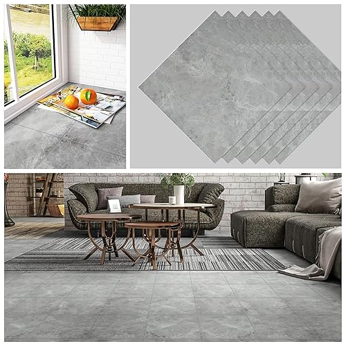 CHICHOME Azulejos de piso de 12 x 12 pulgadas para despegar y pegar, azulejos de vinilo de mármol gris impermeables, extraíbles y autoadhesivos,