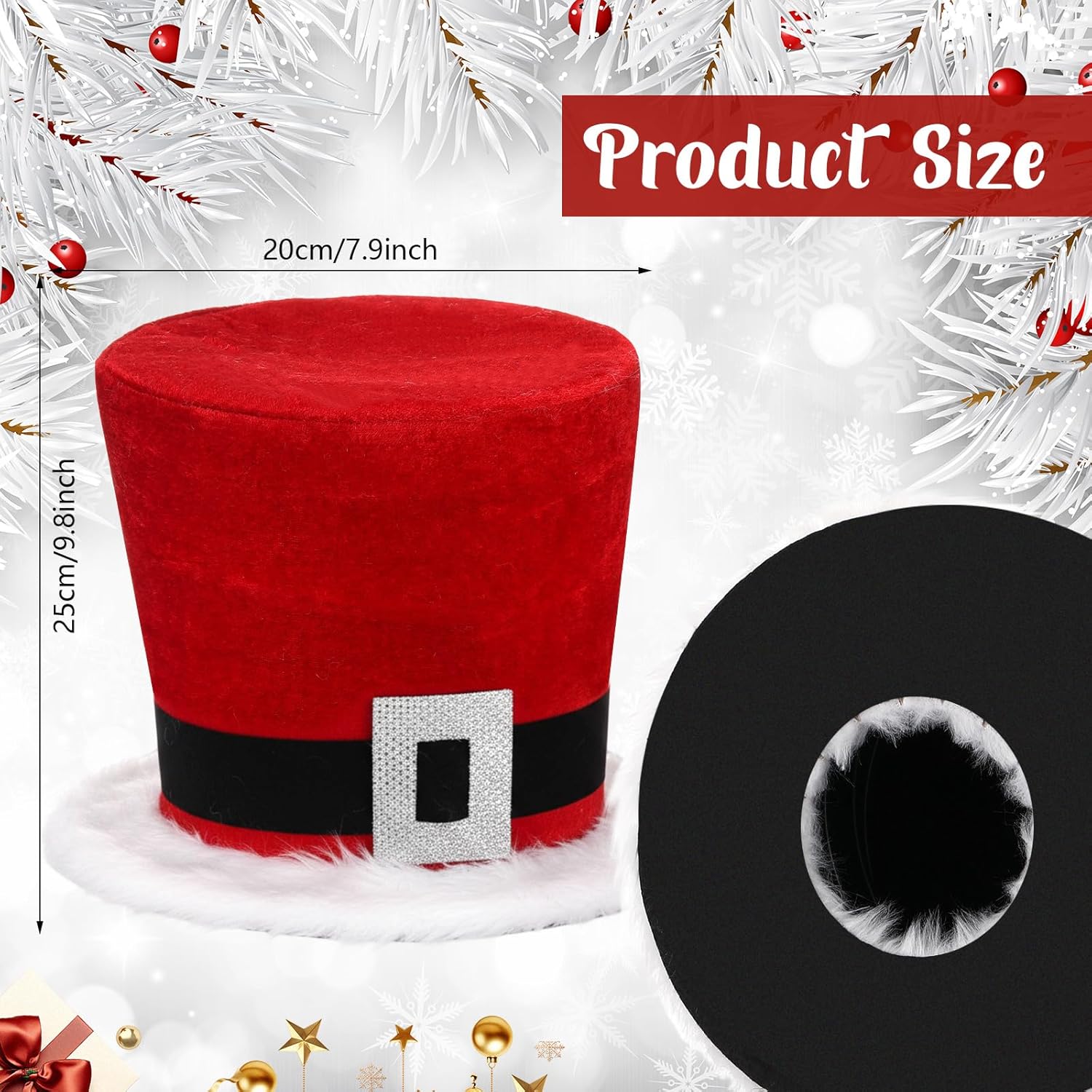Christmas Tree Topper Hat Large Red Velvet Hat with Black Band Santa Tree Top Topper Decorations Old World Desktop Ornaments for Home Xmas Holiday Winter Decor