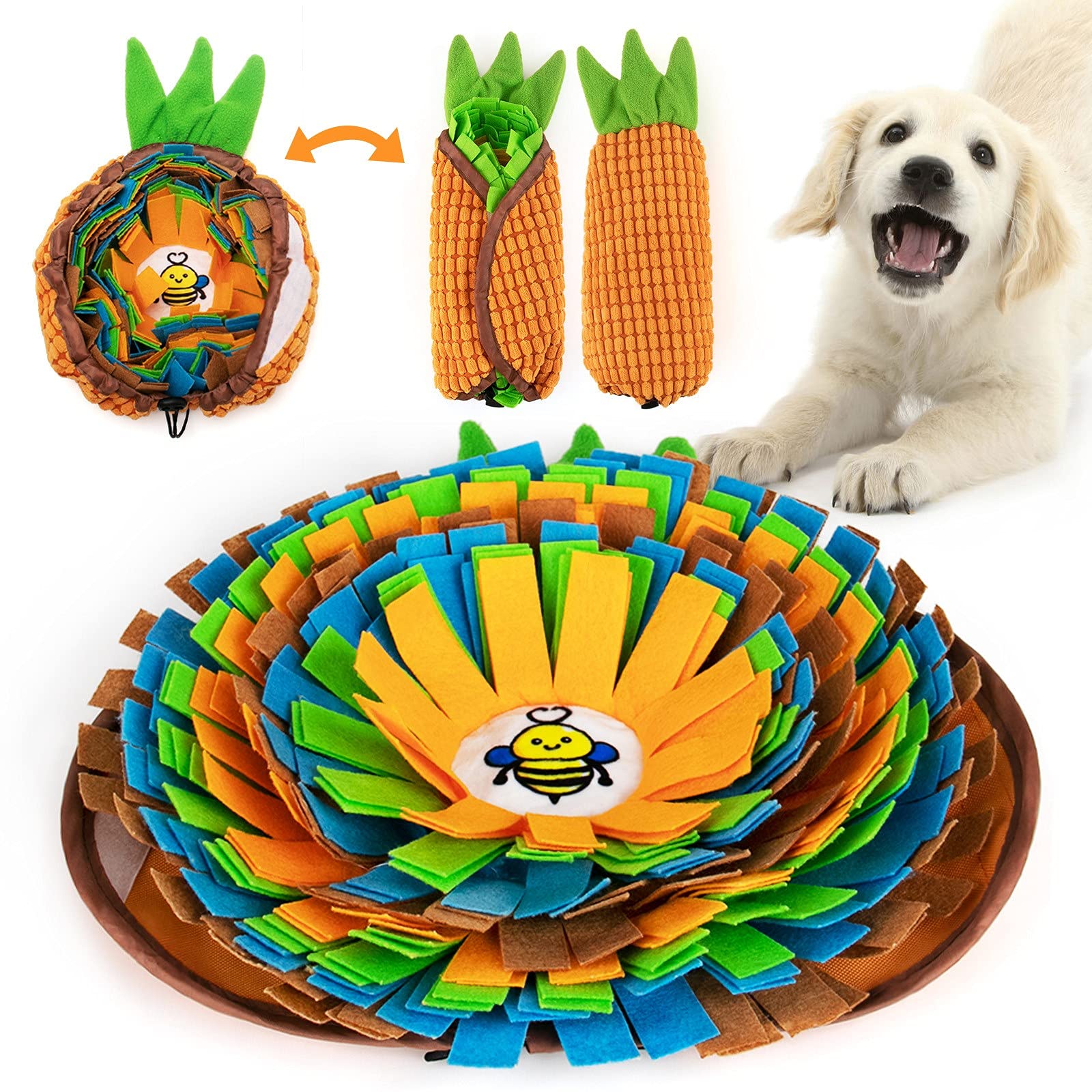 AWOOF Pet Snuffle Mat for Dogs, Interactive Feed Game for Boredom, Encourages Natural Foraging Skills for Cats Dogs Bowl Travel Use, Dog Treat Dispenser Indoor Outdoor Stress Relief (Orange)