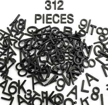 1 Inch Tall Plastic Letter Board Letters Only, 312 PCS Black Precut Replacement Letters and Numbers for Felt Letter Boards, Message Boards and Directory Boards, No Board Included