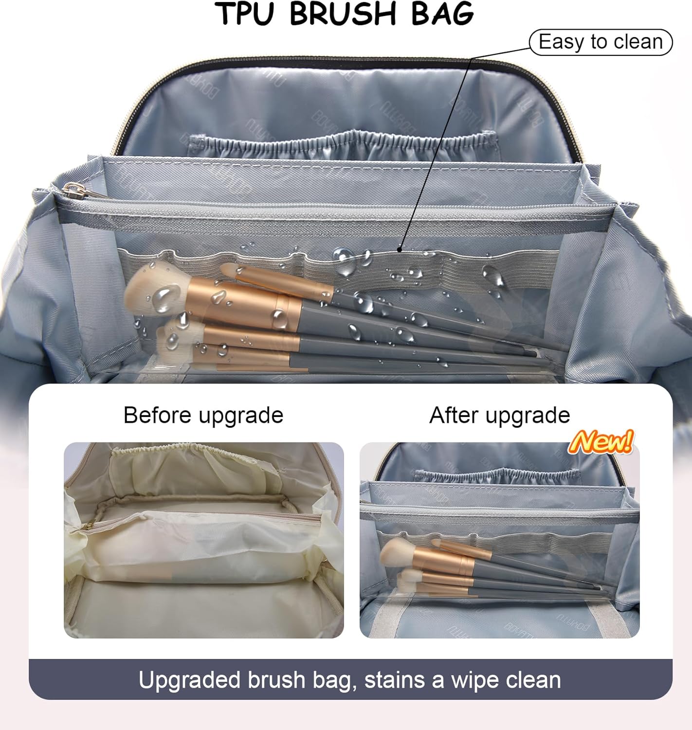 BOYATU Travel Makeup Bag for Women: 3 Pcs Set Portable Make up Bags with Handle - Leopard Print Cosmetic Bags with Comparments - Waterproof Vegan Leather Toiletry Bag (11-Blue) - Image 3