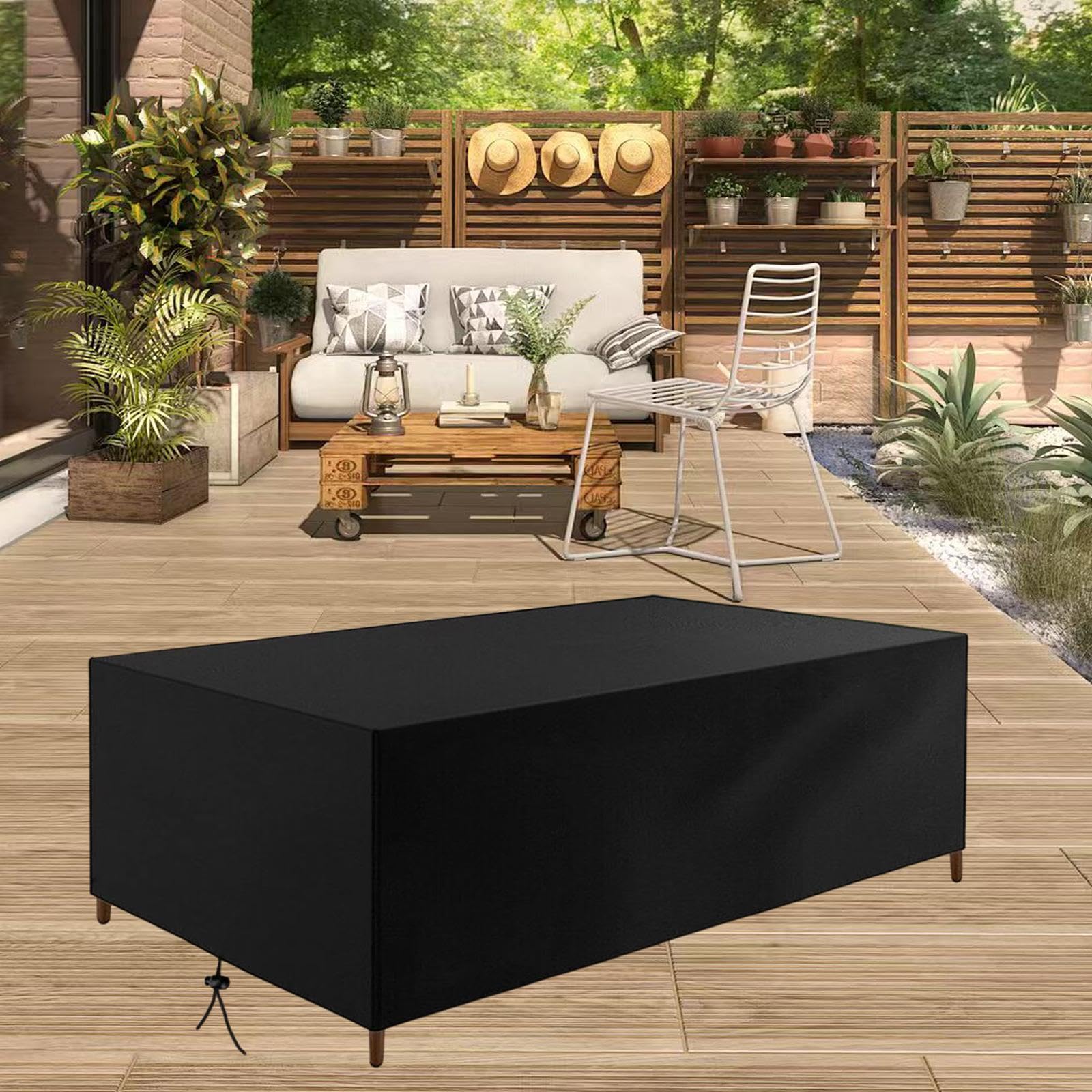 SIRUITON 200x160x70cm Garden Furniture Cover, Patio Garden Table Cover With Air Vent Waterproof, Windproof, Anti-UV, Heavy Duty 420D Oxford Fabric, Rectangular Black
