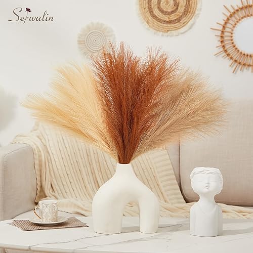Miniatura 3 de Serwalin Decoración bohemia para el hogar, 17 pulgadas, 6 piezas de hierba artificial de pampas, ramo de hierba de pampa sintética de otoño, sala de