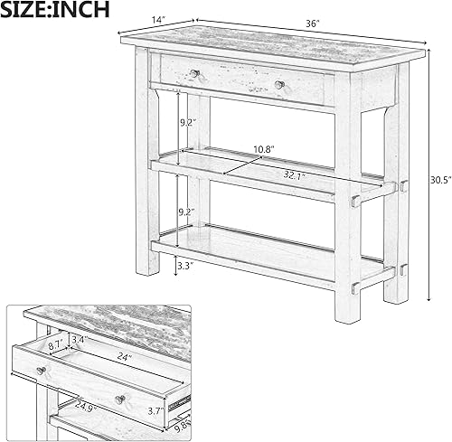 Miniatura 28 de Mesa consola rústica, mesa de sofá de 50 pulgadas de largo con 3 cajones y estante de almacenamiento abierto de 2 niveles, para sala de estar,