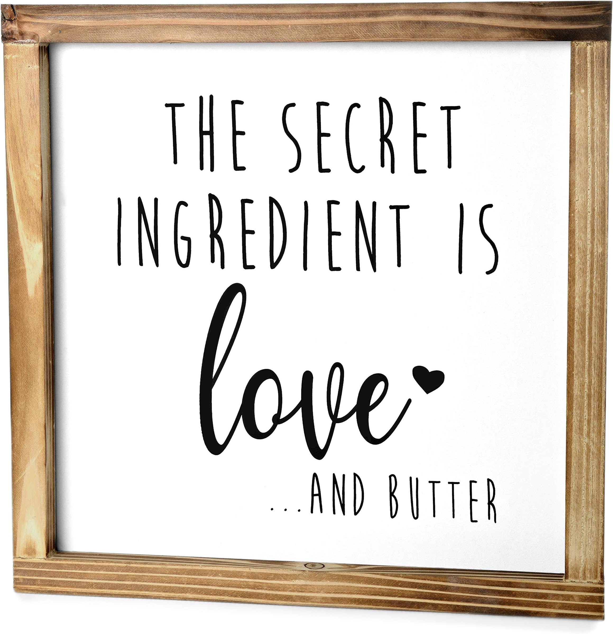 The Secret Ingredient is Love 12x12 Inch - Secret Ingredient is And Butter Sign, Farmhouse Dining Room Wall Decor, Wooden Made with Butter Sign Kitchen Decor for Counter Pantry