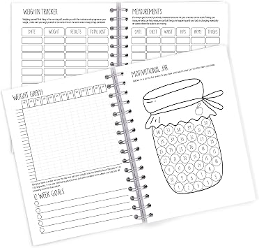 12 Week Food Diary, Weight loss Journal, Calorie Counting Tracker Meal Planner - B&W CALS - Positive Vibes