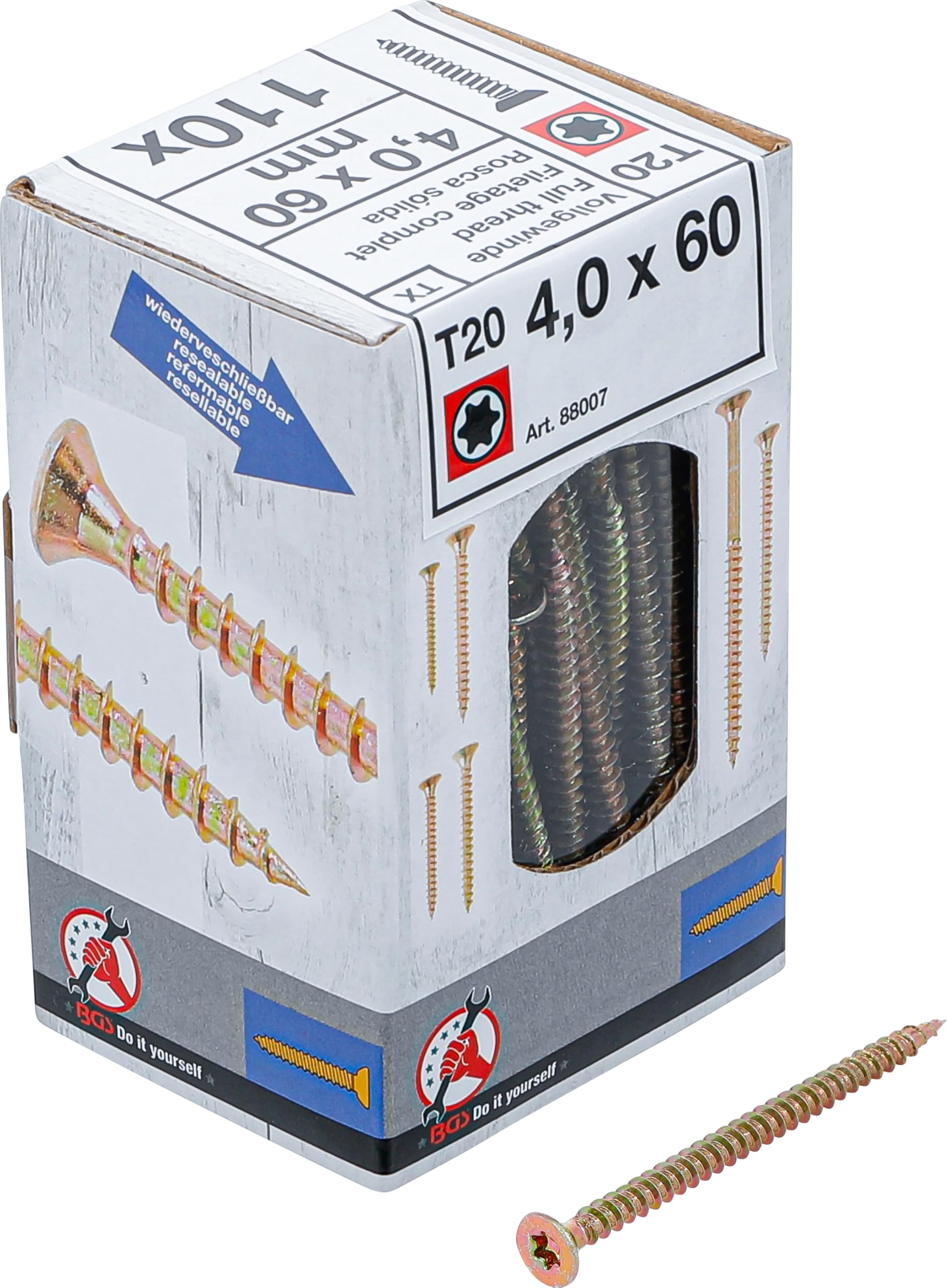 BGS DIY 88007 | Multi-Purpose Screws | T-Star (for Torx) T20 | 4.0 x 60 mm | 110 pcs.