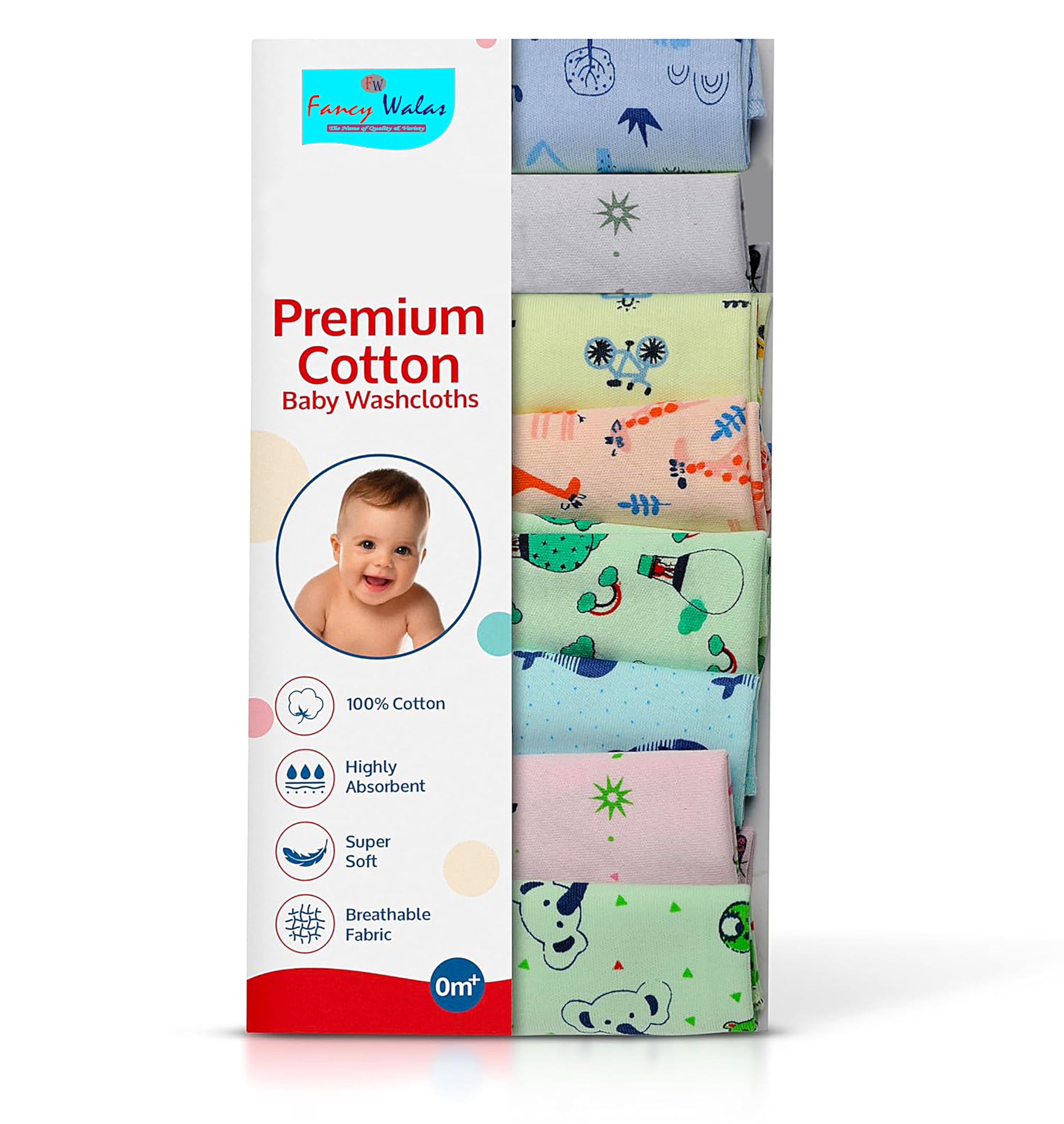 Hosiery Cotton Cloth Premium Baby Washcloth for New Born, Washable (22 cm x 22 cm) Reusable, Absorbent, Extra Soft Face Towel/Washcloth for Babies, Cherry Print, Pack of 8 Pcs, Multicolour-image-23