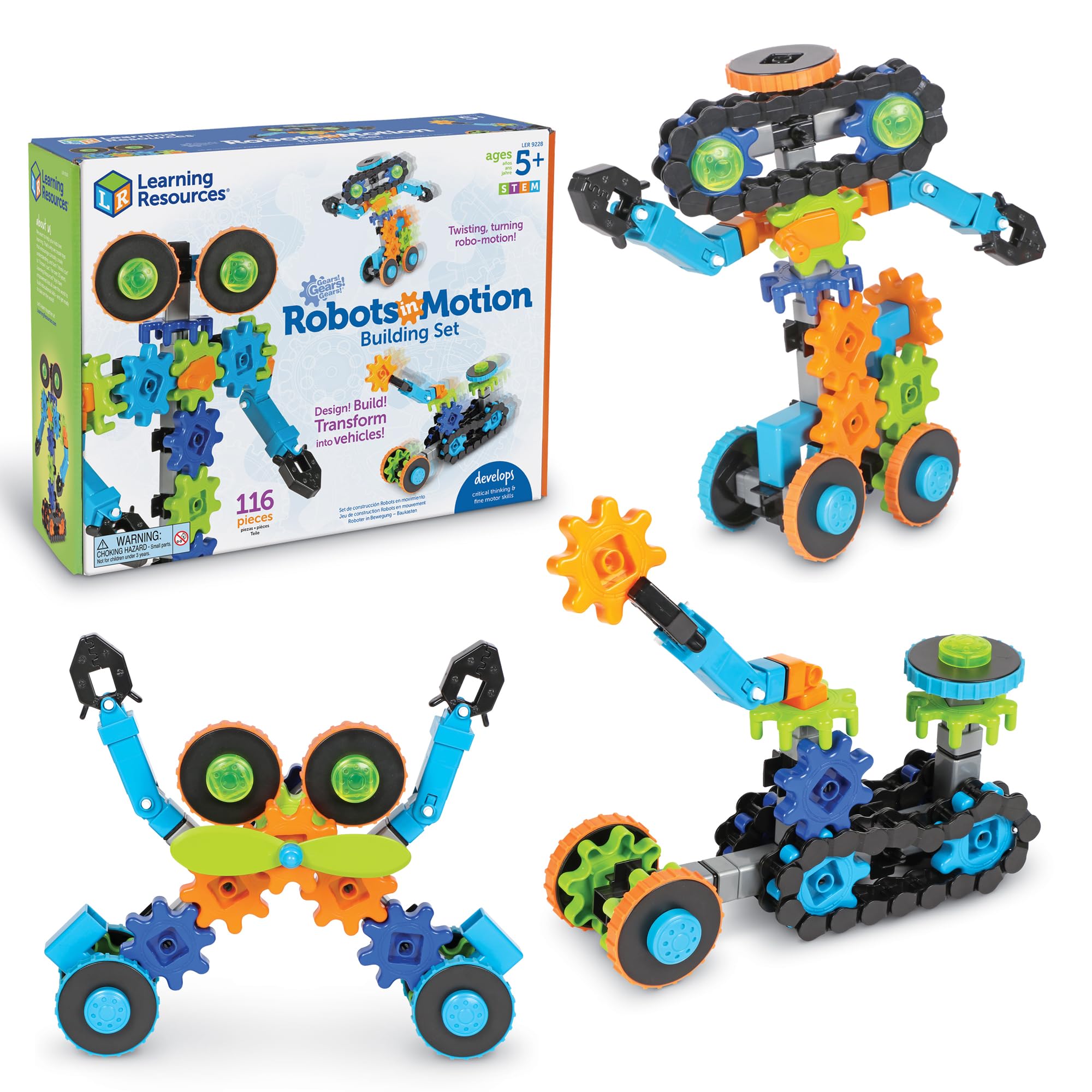 Learning Resources Gears! Gears! Gears! Robots in Motion, Ages 5+, STEM Robot Building Toy, 116-Piece Set, Moving Construction Kit