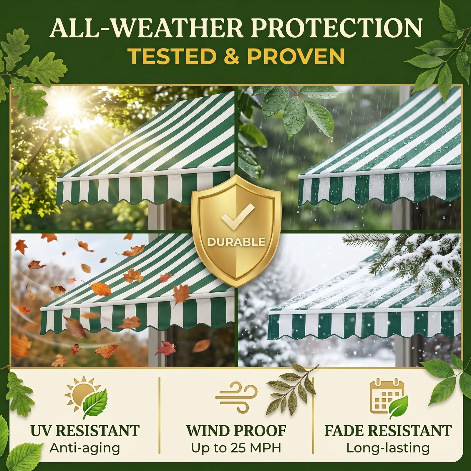 Toile de Remplacement Store Banne Rétractable, Tissu Polyester 280 g/m² Imperméable et Anti-UV, avec Lambrequin Vagues Douces, Compatible Auvent Extérieur Terrasse, Cadre Non Inclus