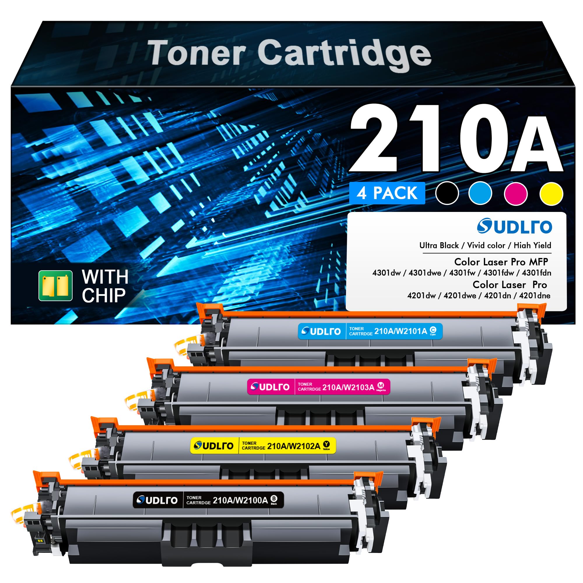 210A Toner Replacement for HP 210A Toner Cartridges 4 Pack - 210X Toner Work for HP Color Laserjet Pro MFP 4301Fdw Toner Cartridges 4201dn 4301fdn 4201dw Printer Ink , hp210a W2100A Toner High Yield