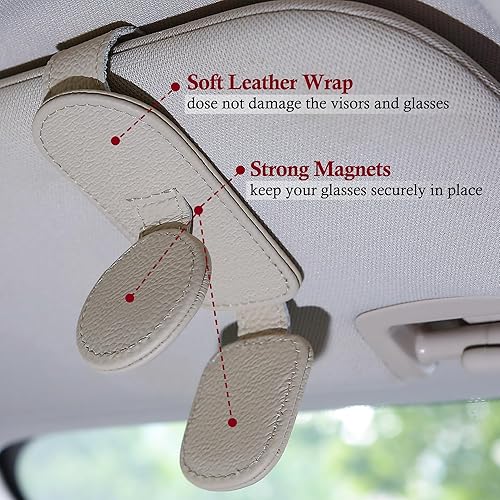 Miniatura 5 de KIWEN Soporte de lentes de sol para visera de automóvil, clip magnético de cuero para lentes de sol para accesorios de visera de sol de automóvil